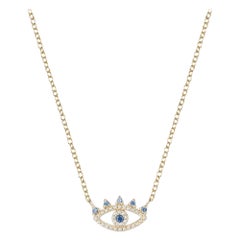 Collier en or jaune 14K (ou 18k sur demande) avec saphir bleu pavé Oeil maléfique