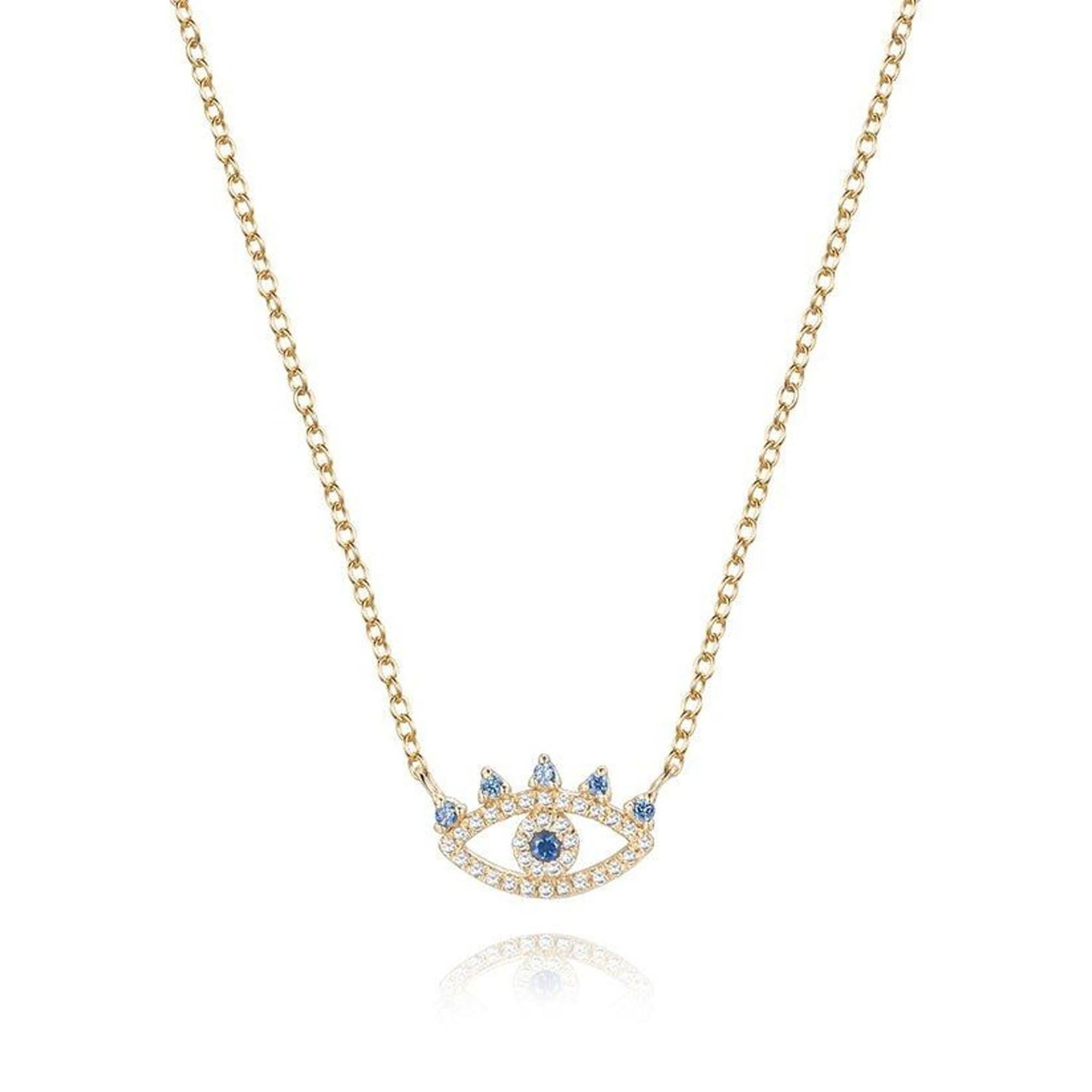 Collana in oro giallo 14 carati con zaffiro blu a pavé Evil Eye