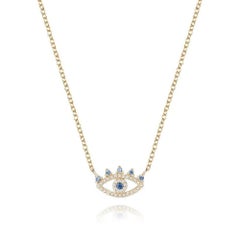 Collana in oro giallo 14 carati con zaffiro blu a pavé Evil Eye