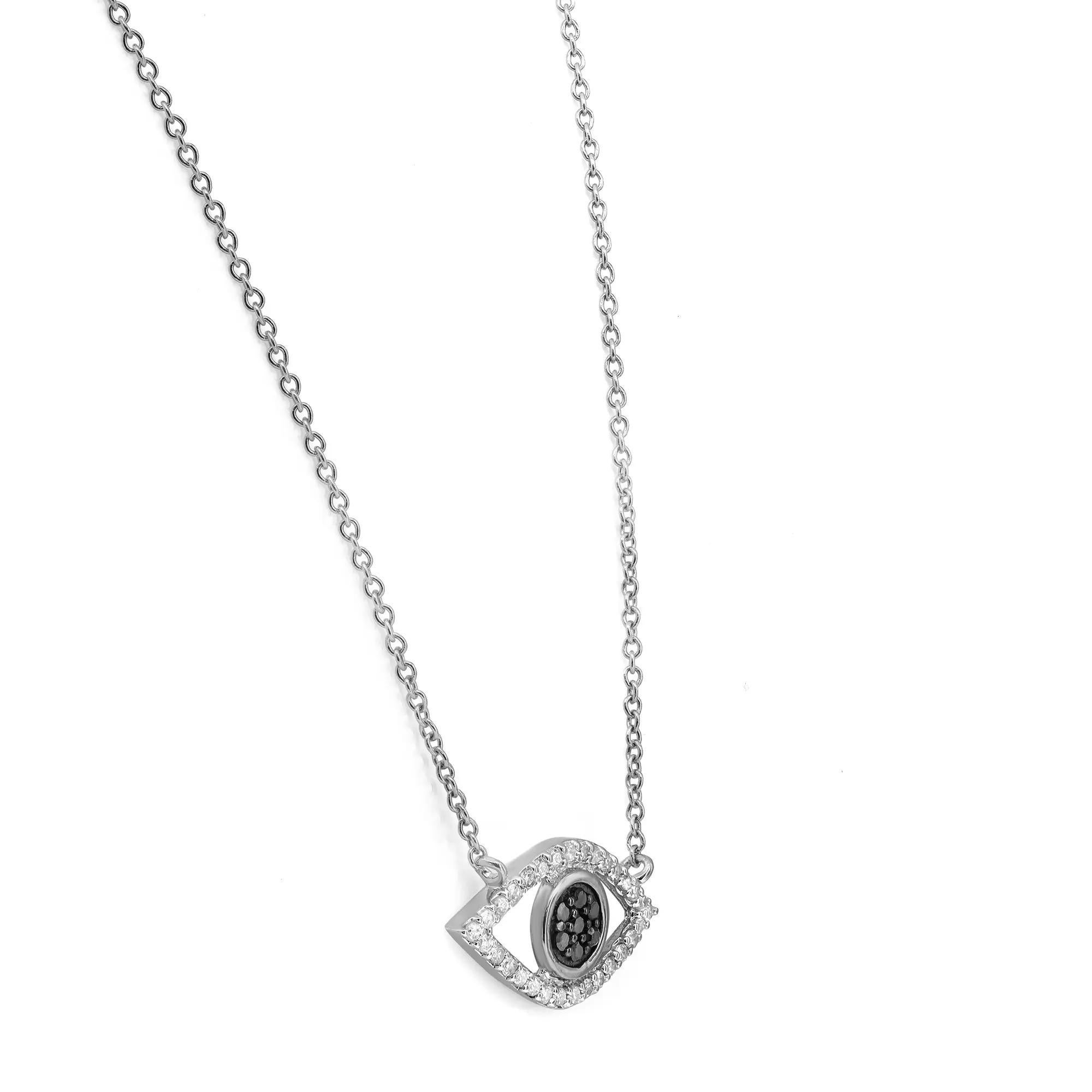 Modern Evil Eye Pave Diamond Pendant Necklace In 14K White Gold 0.18Cttw For Sale