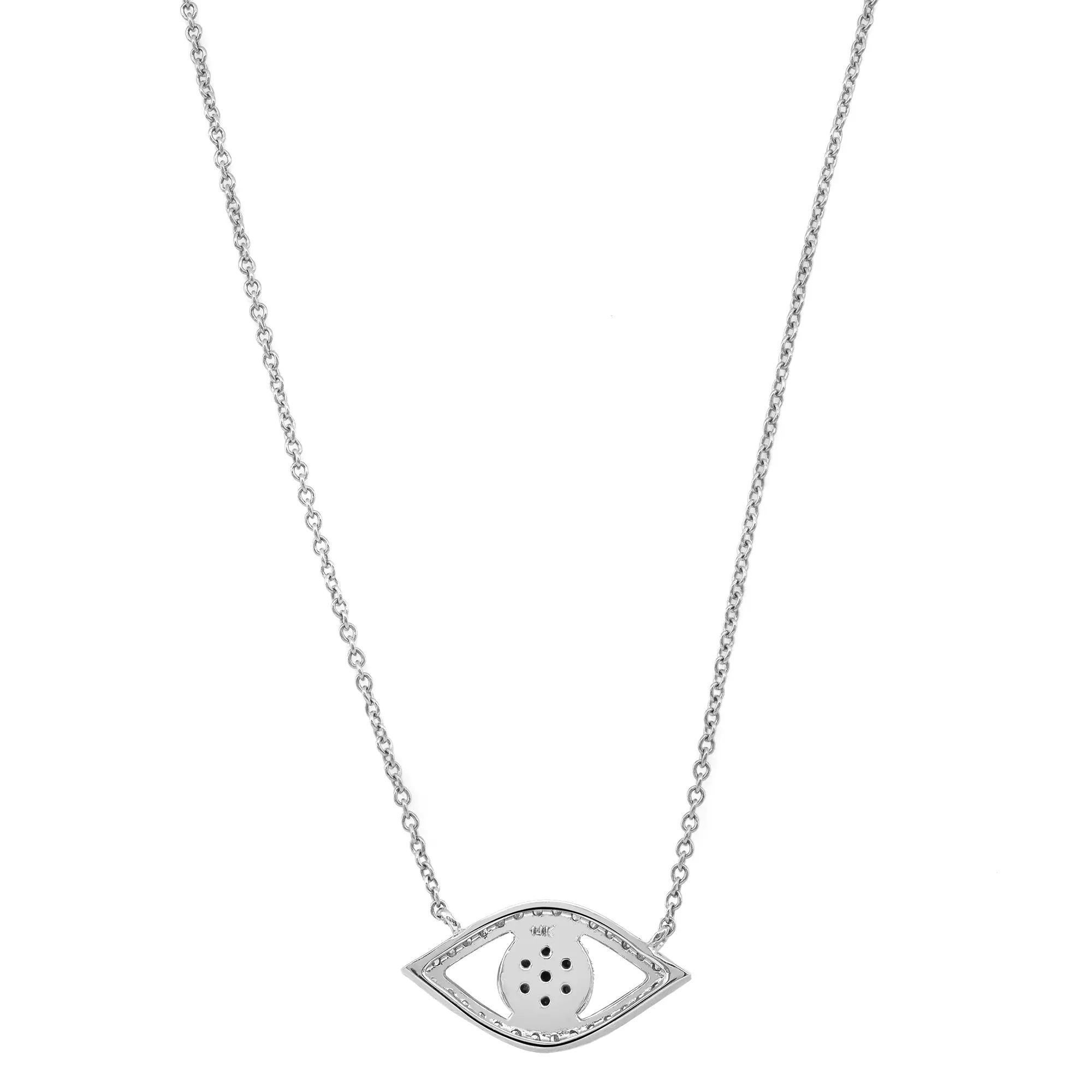 Round Cut Evil Eye Pave Diamond Pendant Necklace In 14K White Gold 0.18Cttw For Sale