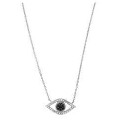 Collier pendentif Evil Eye en or blanc 14 carats avec diamants pavés (0,18 ct. pt.)