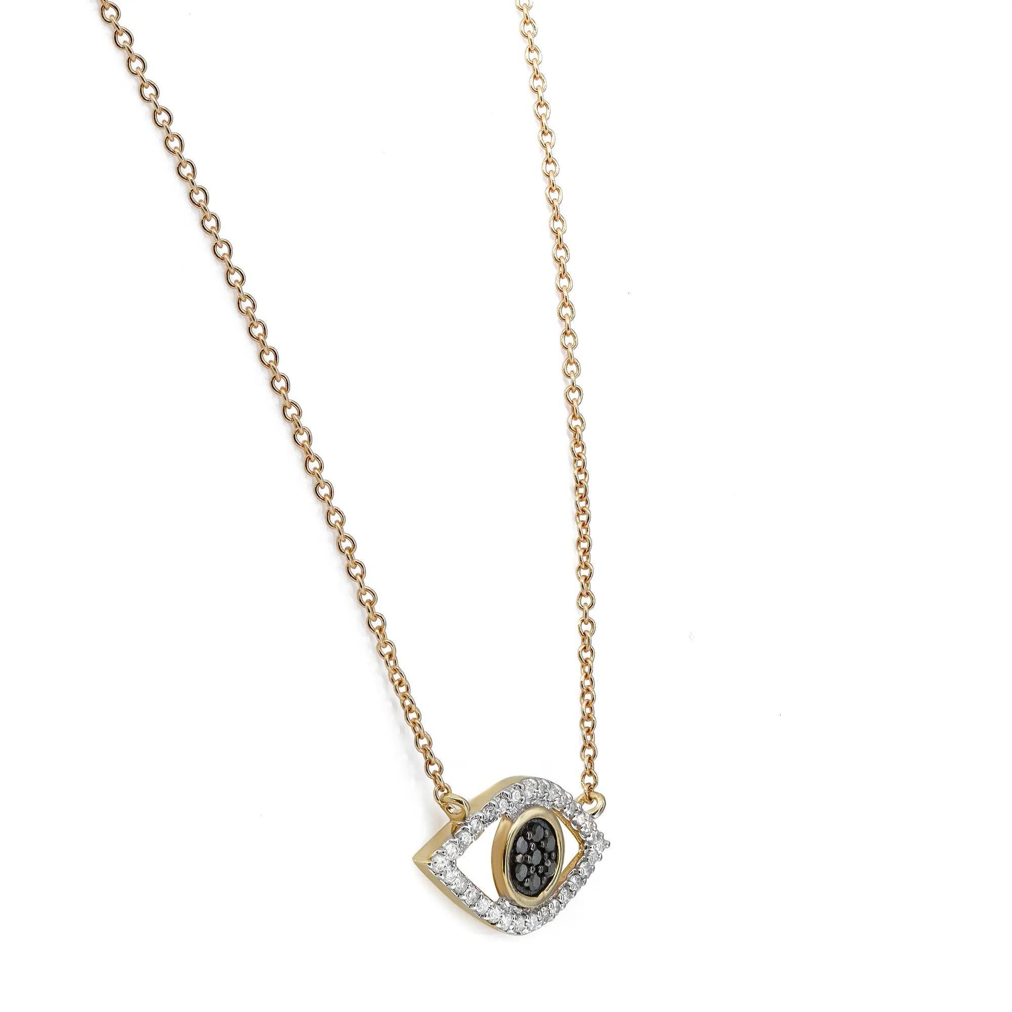 Round Cut Evil Eye Pave Diamond Pendant Necklace In 14K Yellow Gold 0.18Cttw For Sale