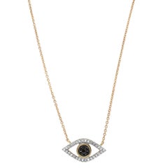 Evil Eye Pave Diamant-Halskette mit Anhänger aus 14 Karat Gelbgold 0,18 Gesamtkaratgewicht