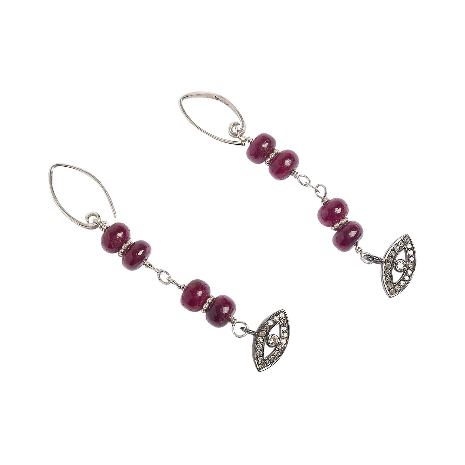 Evil Eye Pave Diamond Red ruby Earrings For Sale