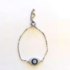 Evil Eye Pave Diamond & Sapphire Pendant Chain Bracelet Made In 18k White Gold