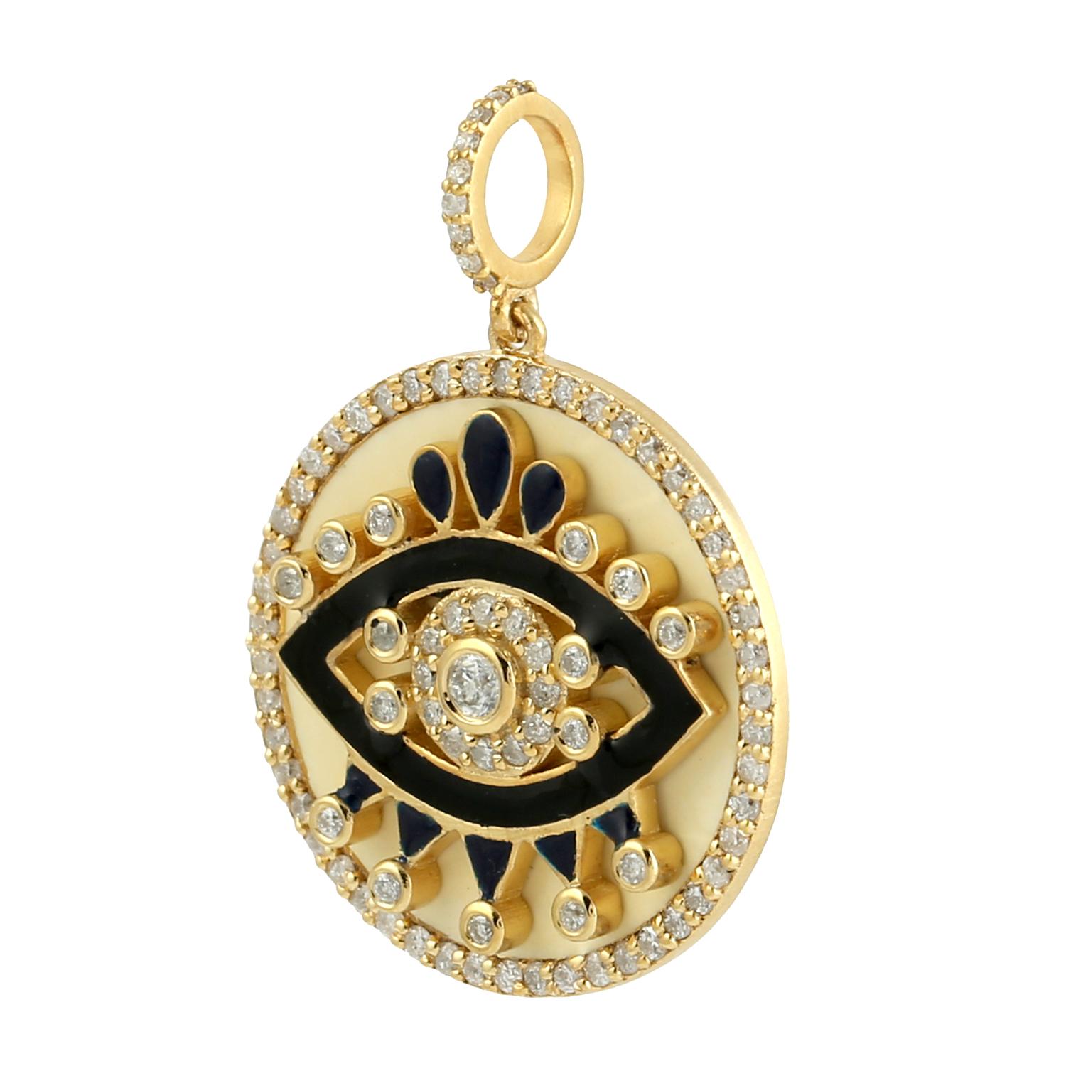 Evil Eye Anhänger angereichert mit Pave Diamanten aus 14k Gelbgold (Kunsthandwerker*in) im Angebot