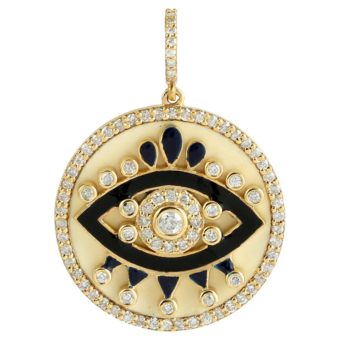 Evil Eye Anhänger angereichert mit Pave Diamanten aus 14k Gelbgold im Angebot