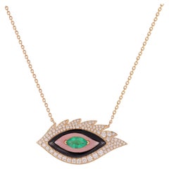 Evil Eye Pendant in Black Onyx, Opal, Emerald & Diamond 18k Gold
