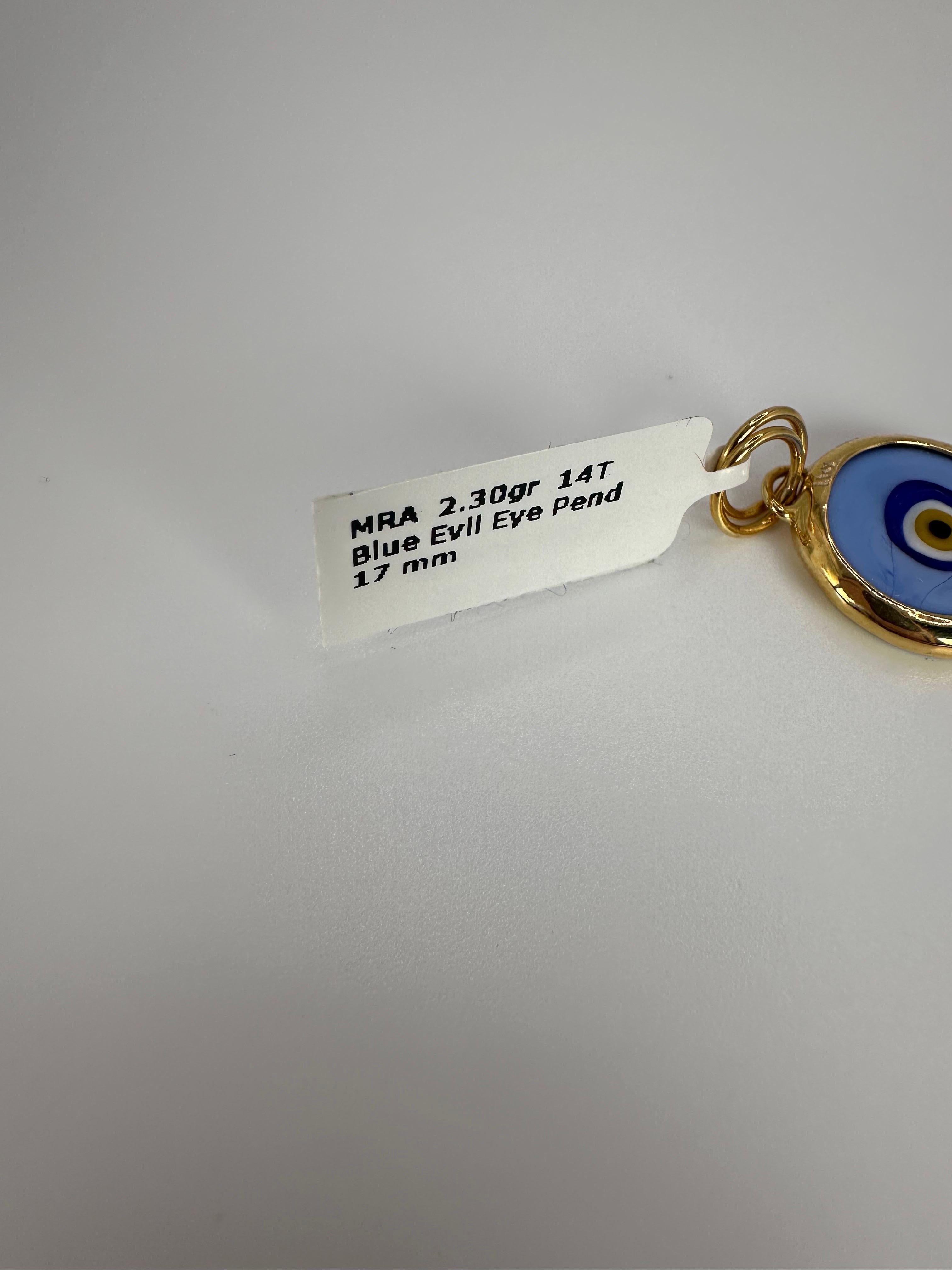 da uomo o donna Ciondolo a forma di malocchio di colore blu chiaro in oro 14KT in vendita