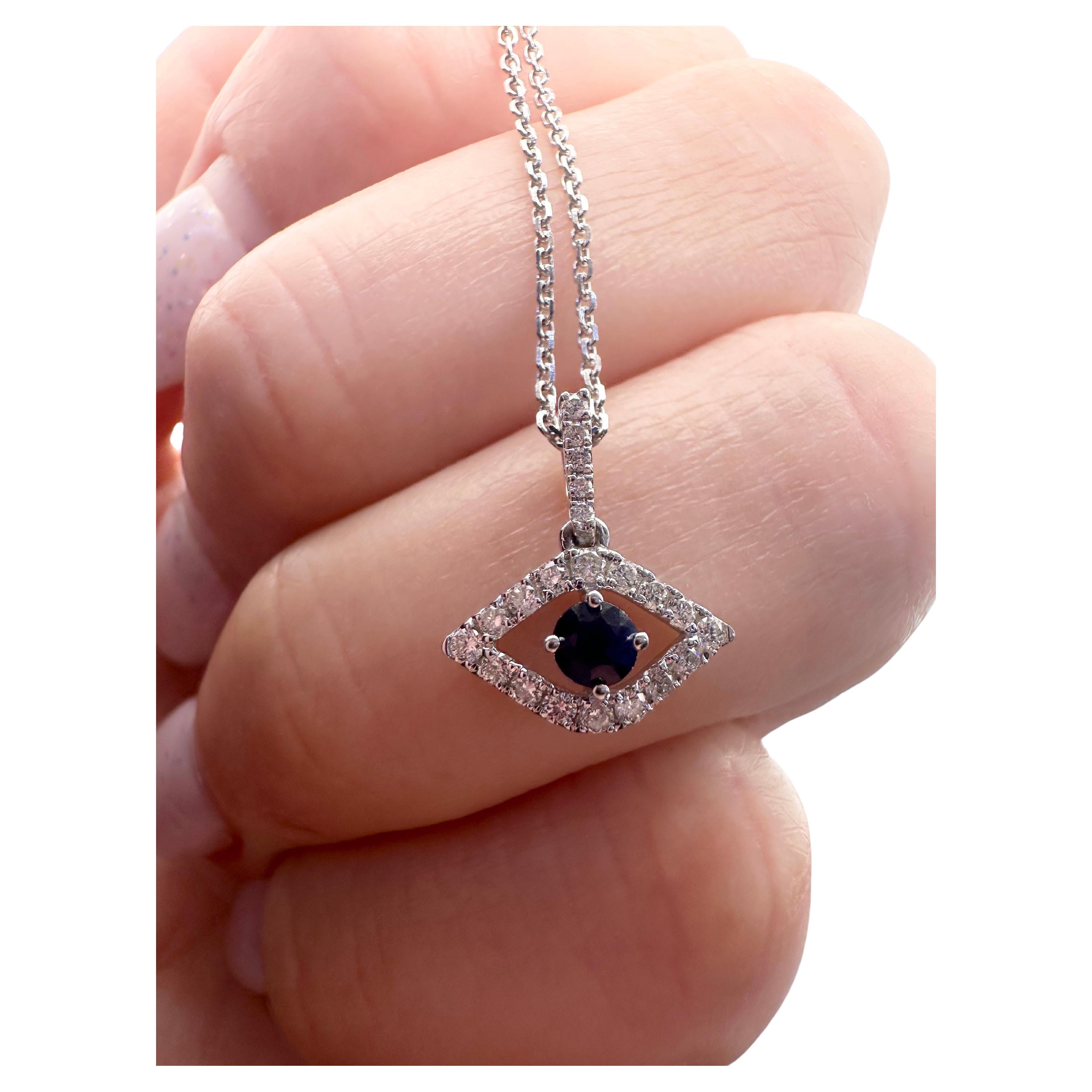 Simple and elegant pendant necklace made with natural sapphires and diamonds in 14Kt white gold, certificate of authenticity comes with the purchase! Chain is 18
