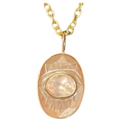 Evil EYE PENDANT, Pfirsichfarbener Mondstein, Rosenquarz, 14k Gold