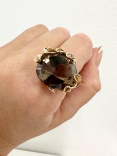 Evil eye quartz ring 14KT gold unique artist vision ring