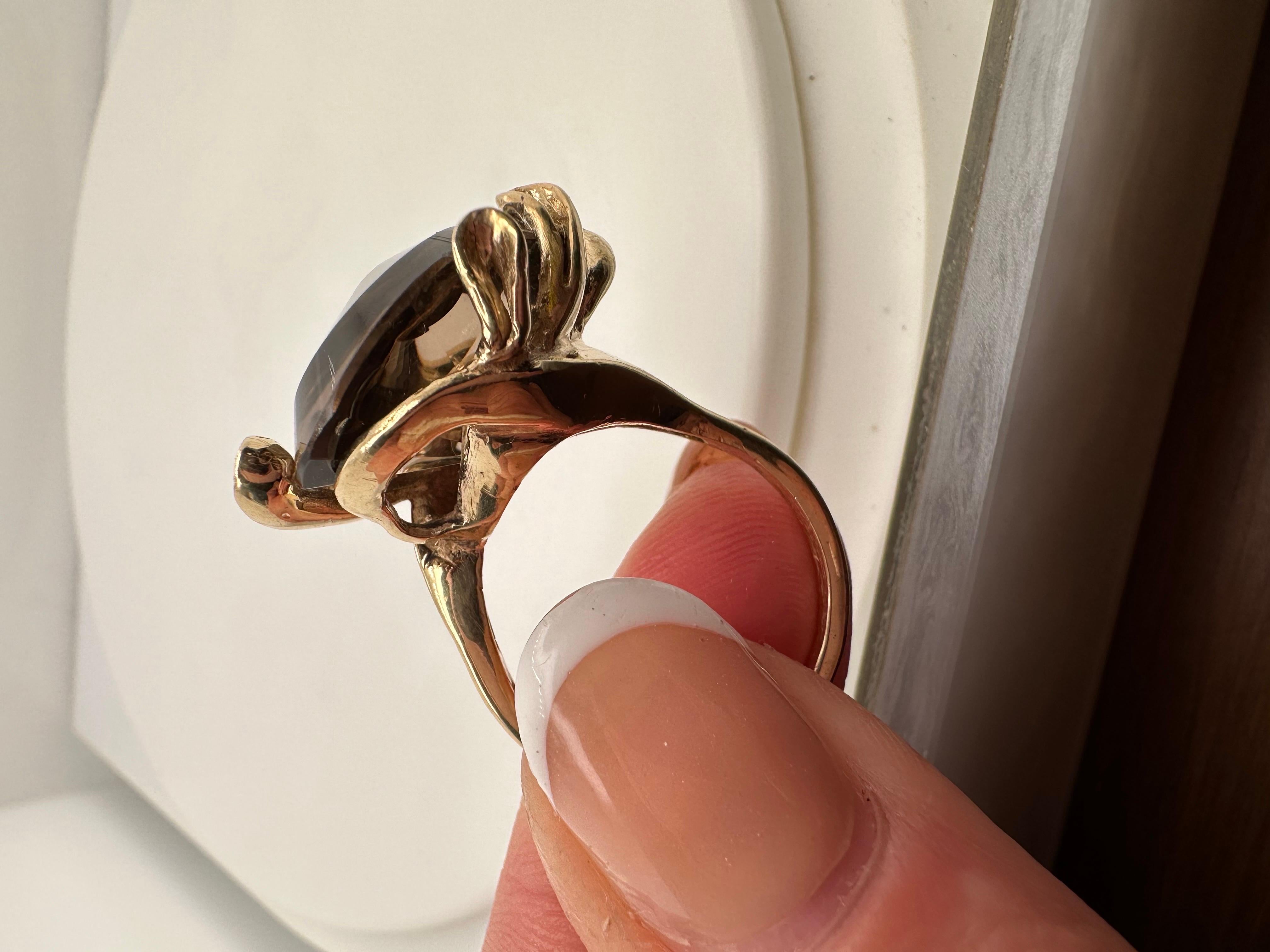 Women's or Men's Evil eye quartz ring 14KT gold unique artist vision ring For Sale