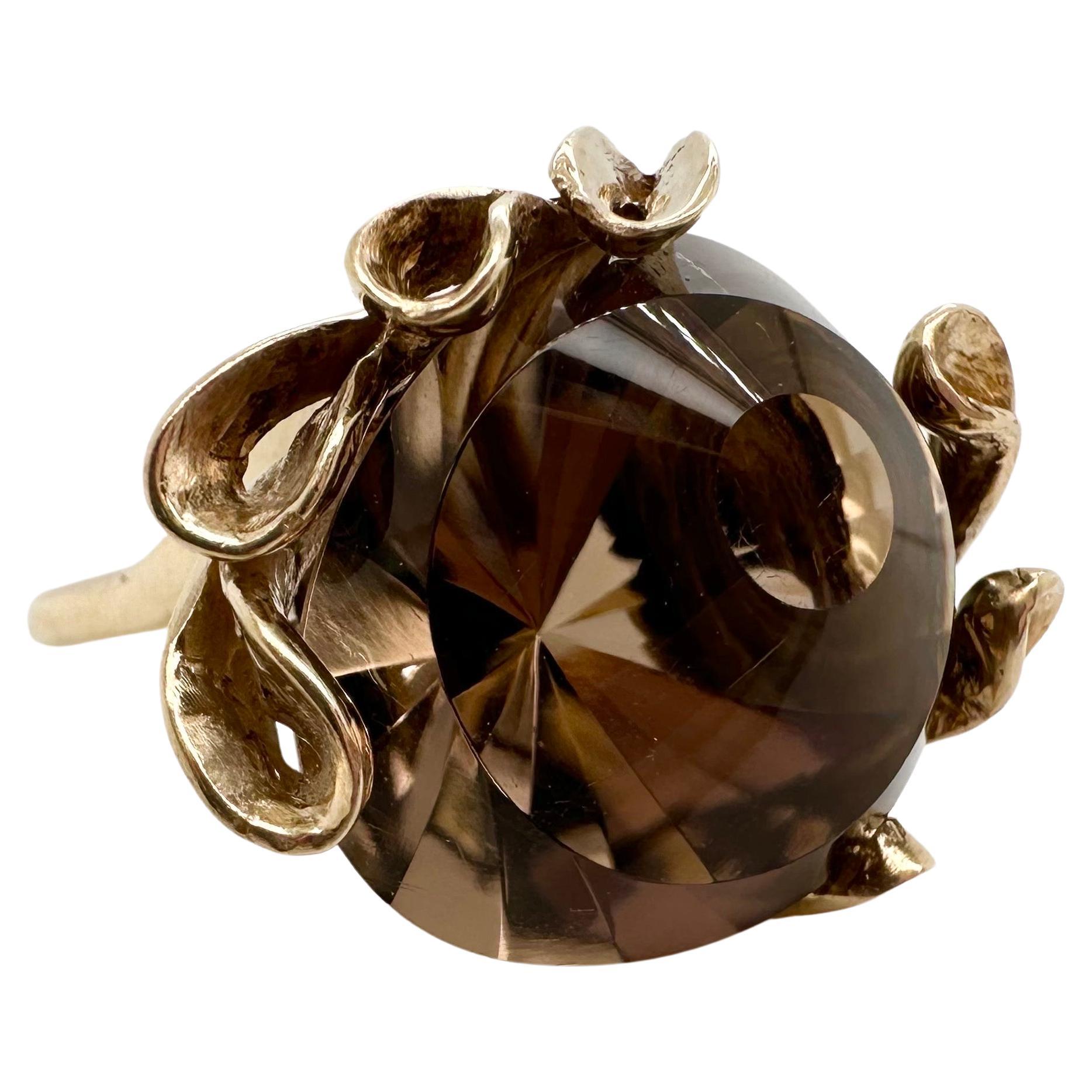 Evil eye quartz ring 14KT gold unique artist vision ring For Sale
