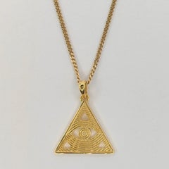 Evil Eye Redefined: Modern Triangle Talisman Necklace Pendant in 18K Yellow Gold