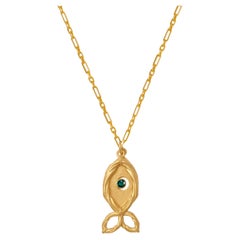 Evil Eye Repeller Fish Necklace with Emerald