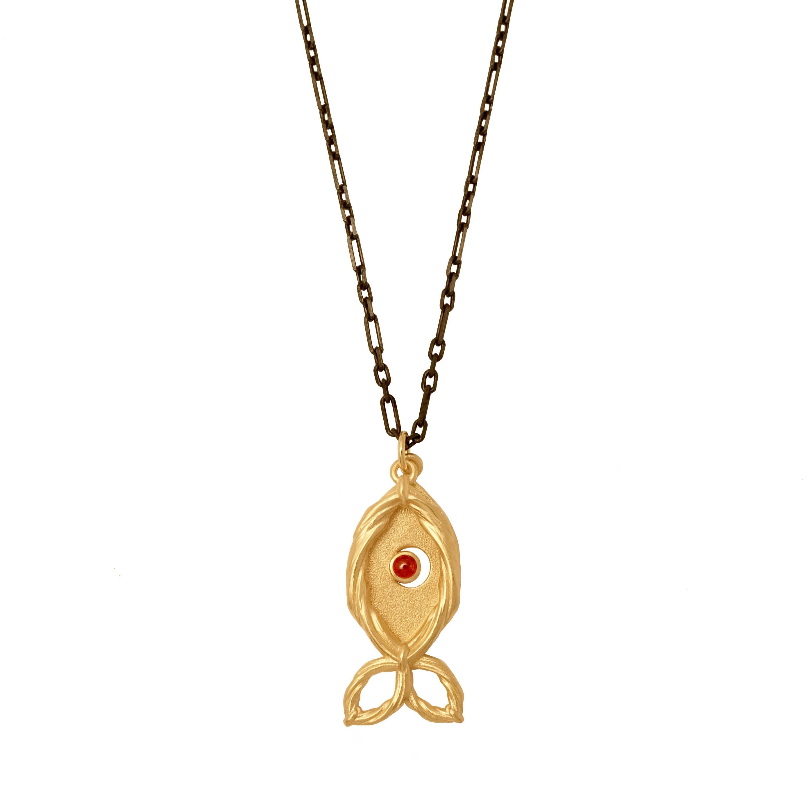 Modern Evil Eye Repeller Fish Necklace with Ruby For Sale