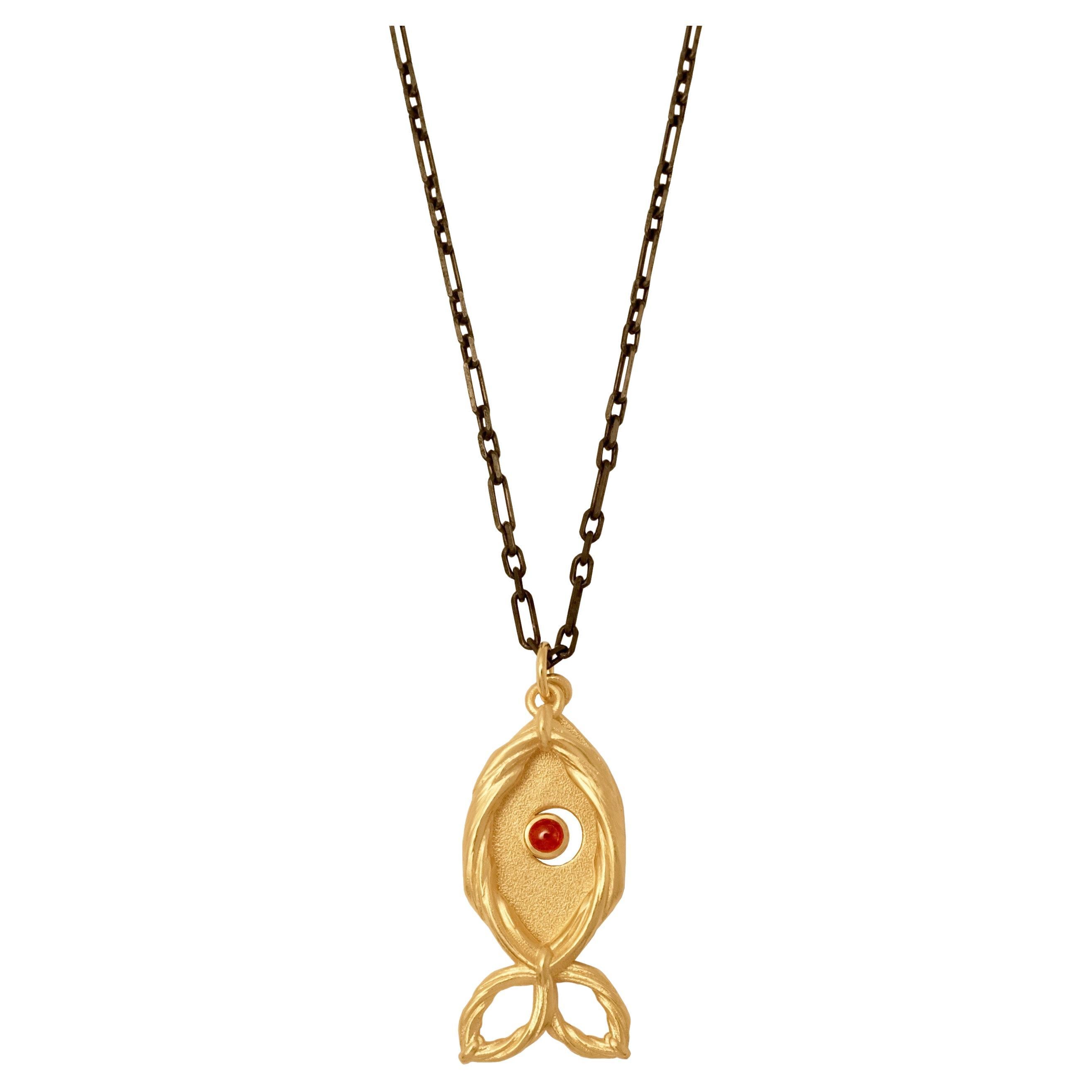 Evil Eye Repeller Fish Necklace with Ruby For Sale