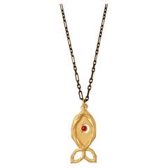 Evil Eye Repeller Fish Necklace with Ruby