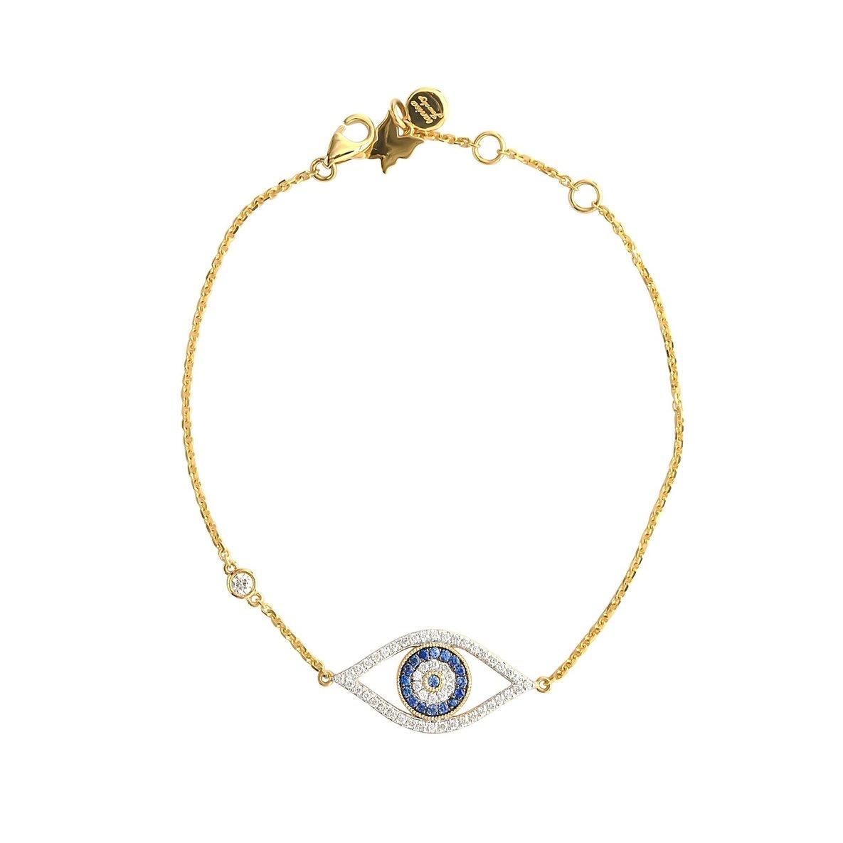 En vente :  Bague et bracelet Evil Eye en or jaune 18 carats avec saphir bleu et diamants 5