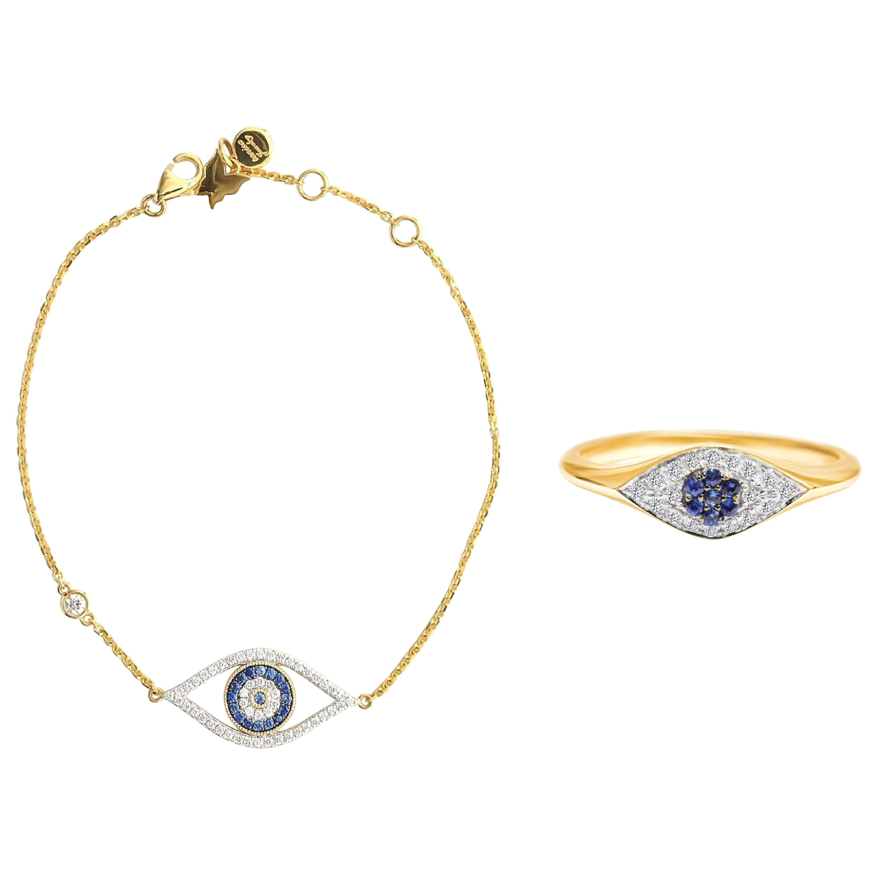 Tanisa Nahata Evil Eye Ring & Bracelet with Blue Sapphire & Diamond in 18KYG