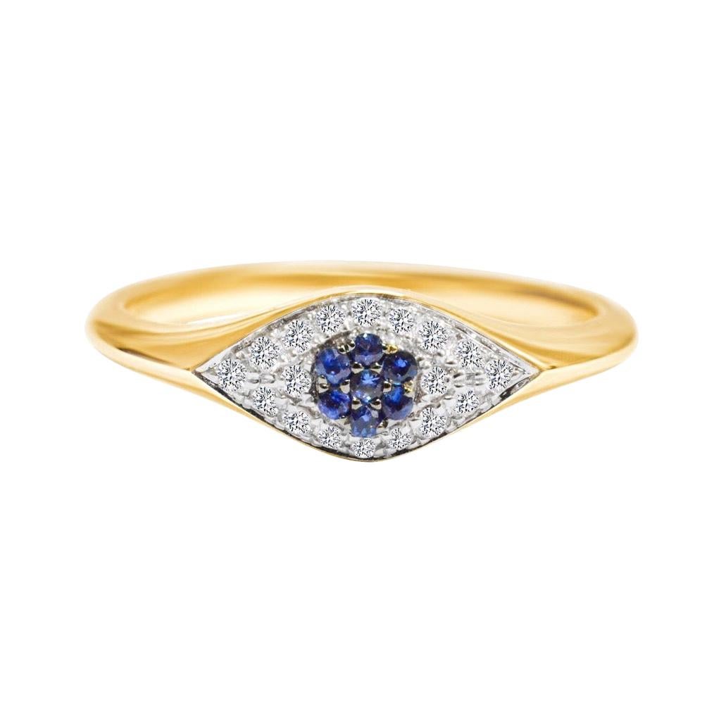 Evil Eye Ring with Blue Sapphire & Diamond in 18 Karat Yellow Gold For Sale