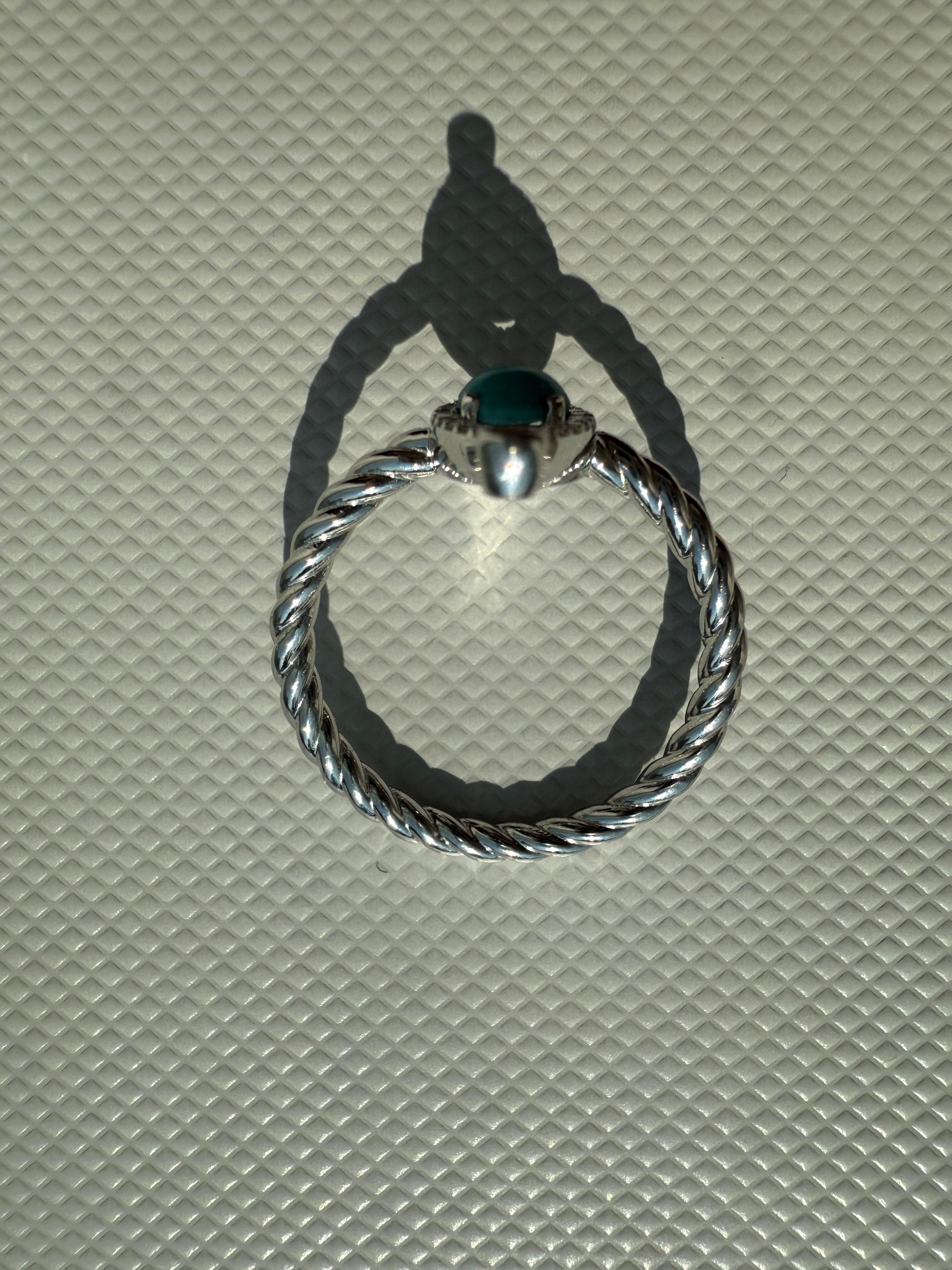 Anillo de mal de ojo  con Turquesa y Diamantes Naturales en Oro Blanco de 18K en venta 2