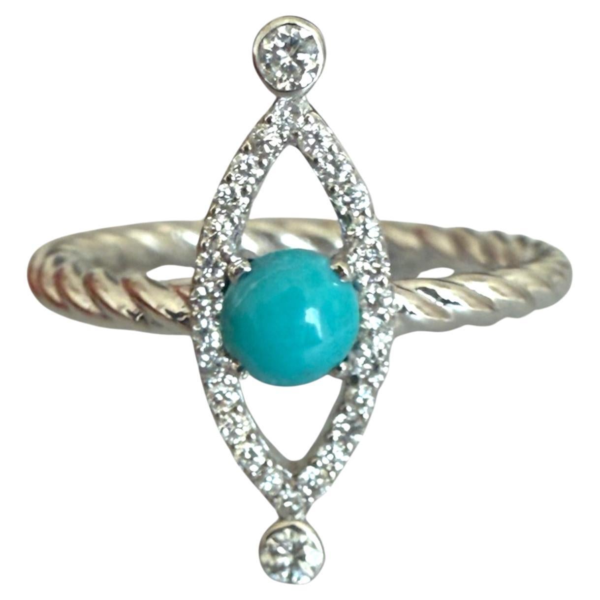 Anillo de mal de ojo  con Turquesa y Diamantes Naturales en Oro Blanco de 18K en venta