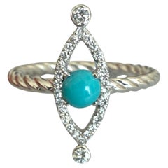 Evil Eye Ring  with Turquoise and Natural Diamonds in 18K White Gold