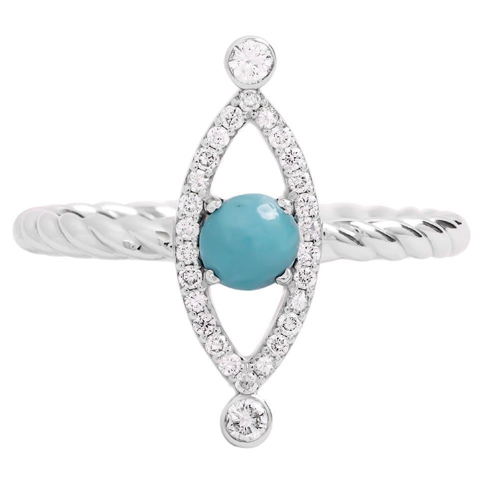 Evil Eye Ring  with Turquoise and Natural Diamonds in 18K White Gold For Sale