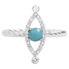 Evil Eye Ring  with Turquoise and Natural Diamonds in 18K White Gold