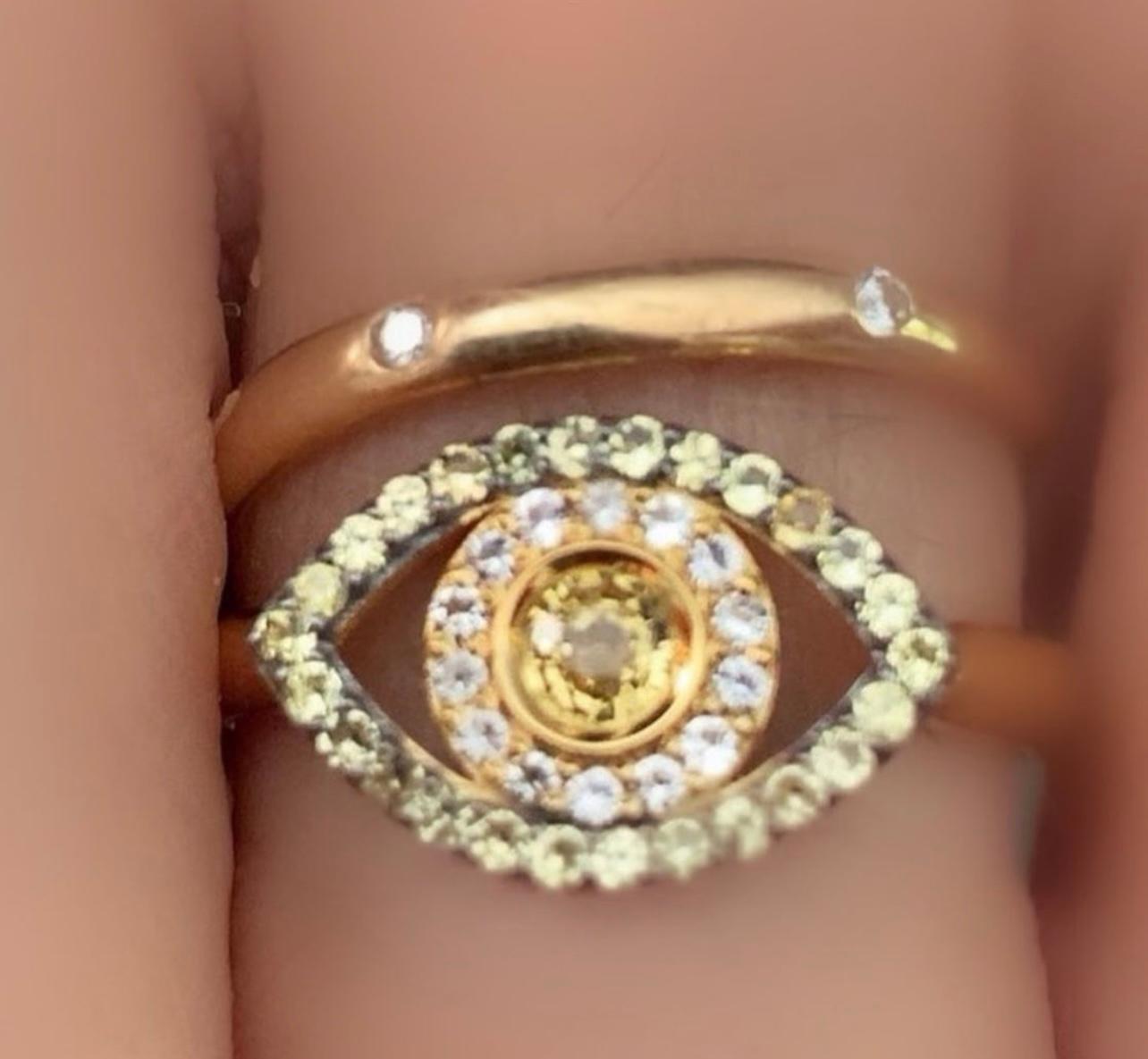 Evil Eye Ring with Yellow Sapphires in 14K Yellow Gold 3