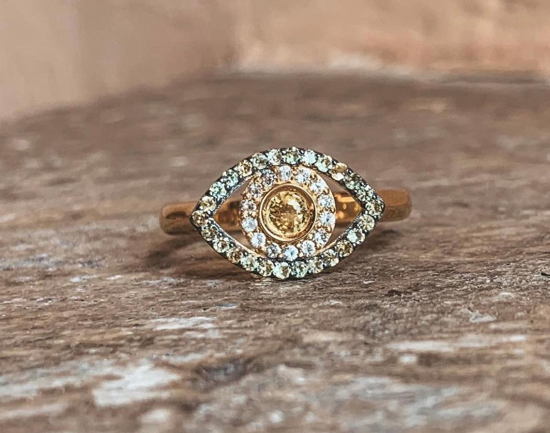 Evil Eye Ring with Yellow Sapphires in 14K Yellow Gold 4