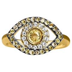 Evil Eye Ring with Yellow Sapphires in 14K Yellow Gold