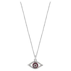 Evil Eye Ruby And Diamond Pendant Necklace In 14K White Gold 18 Inches