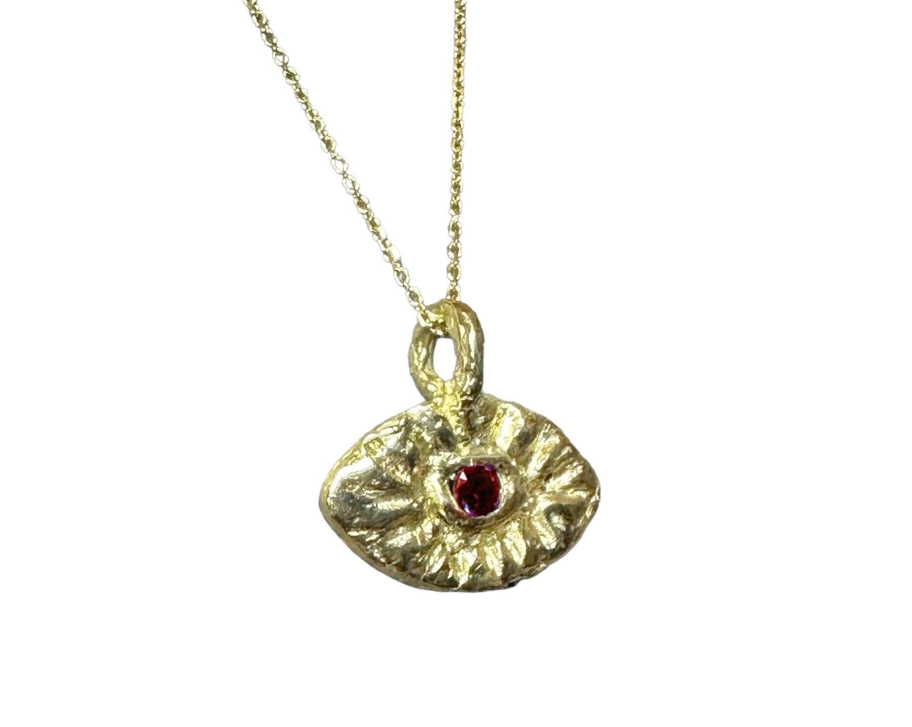 Hellenistic Evil Eye Ruby Protection Necklace for Men 18 K Gold