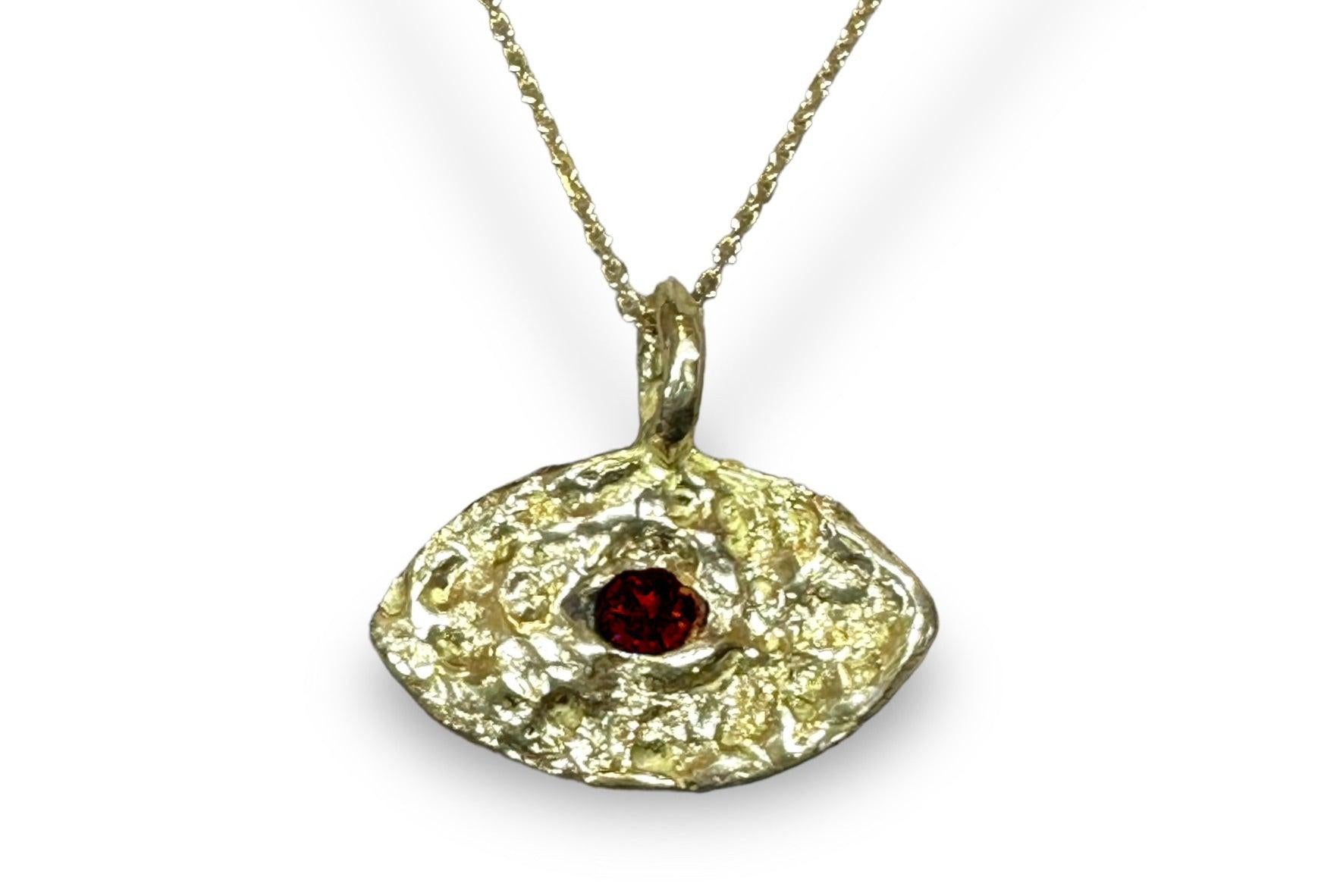 Brilliant Cut Evil Eye Ruby Protection Necklace for Men 18 K Gold