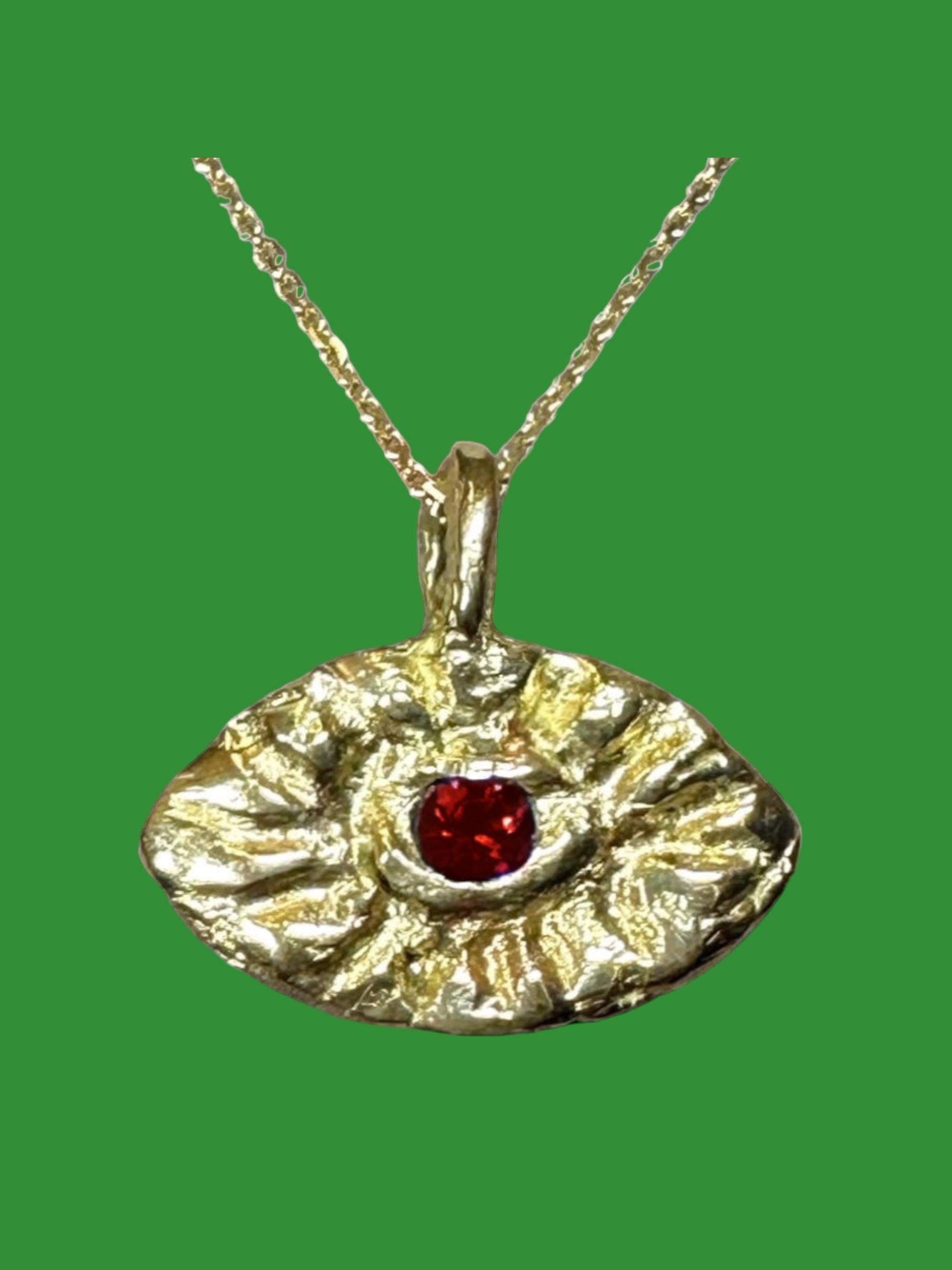 Evil Eye Ruby Protection Necklace for Men 18 K Gold In New Condition In London, GB