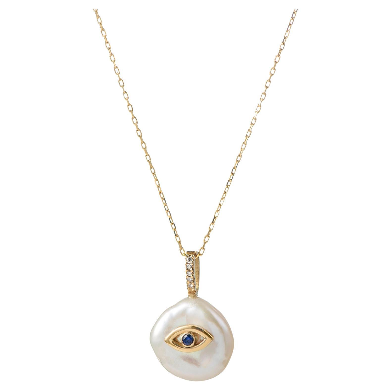 Evil Eye Sapphire and Pearl Necklace, 18k