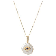 Used Evil Eye Sapphire and Pearl Necklace, 18k