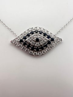 Evil eye sapphire diamond pendant necklace 14KT white gold pendant necklace