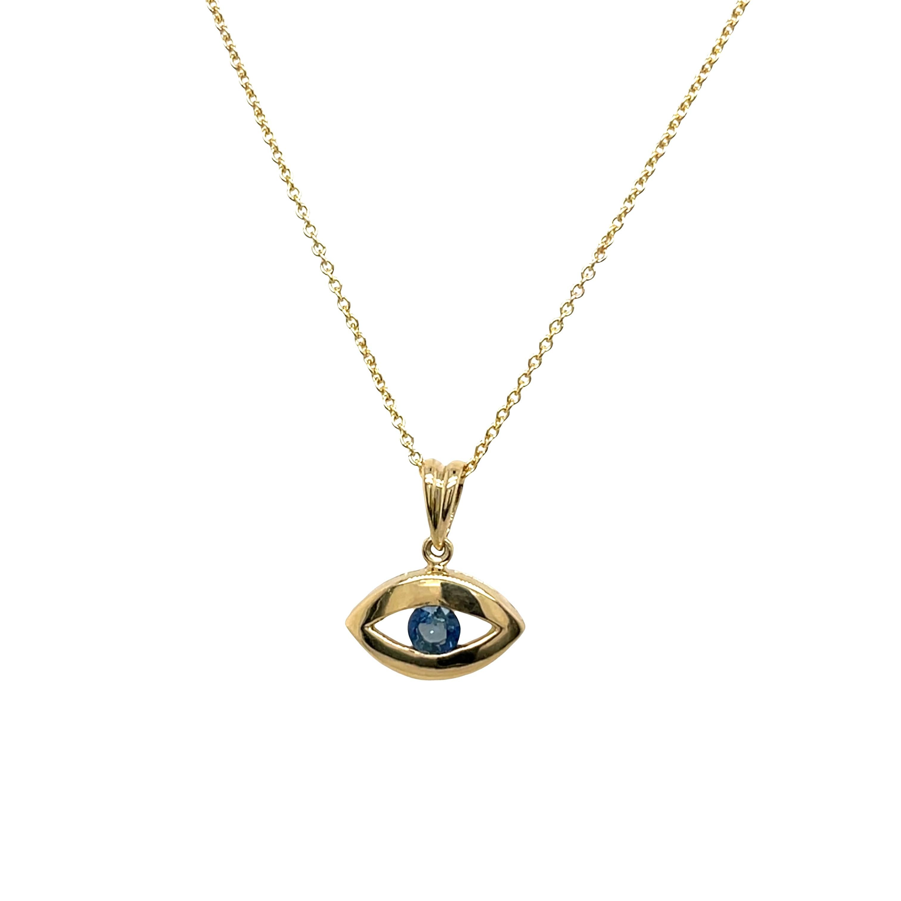 Evil Eye Sapphire Pendant in 14ct Yellow Gold in vendita
