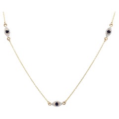Evil Eye Blue Sapphire Pendant Necklace in 14K Yellow Gold