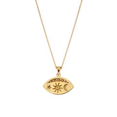 Evil Eye Shape Pendant Necklace with Blue & White Diamonds in 18Kt Yellow Gold