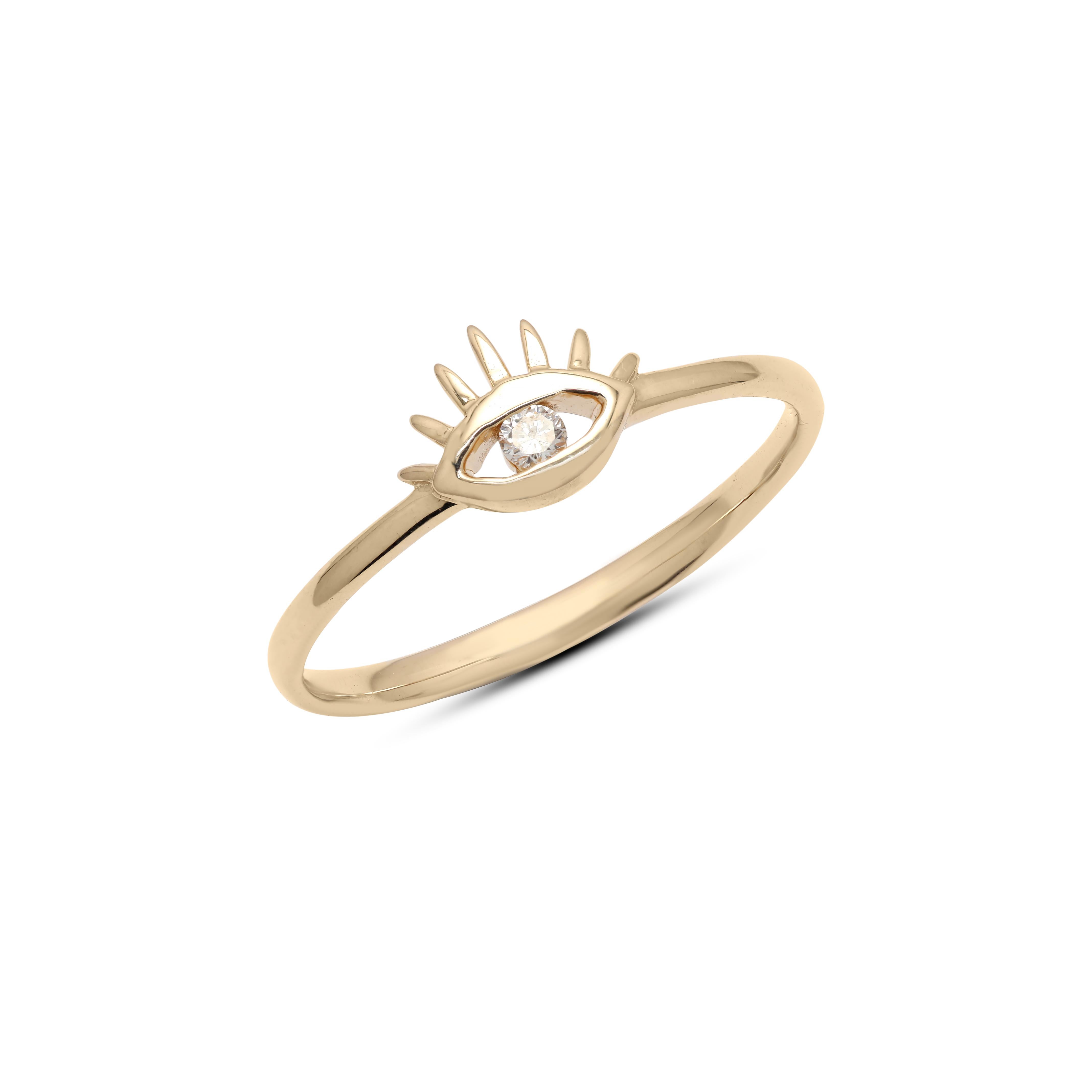 For Sale:  Everyday Diamond Evil Eye Ring in 14k Yellow Gold 6