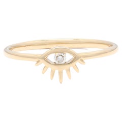  Stacking Ring with Evil Eye Diamond Ring in 14K Yellow Gold