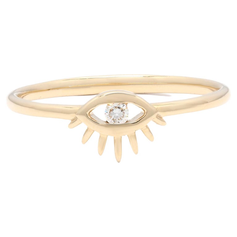For Sale:   Stacking Ring with Evil Eye Diamond Ring in 14K Yellow Gold