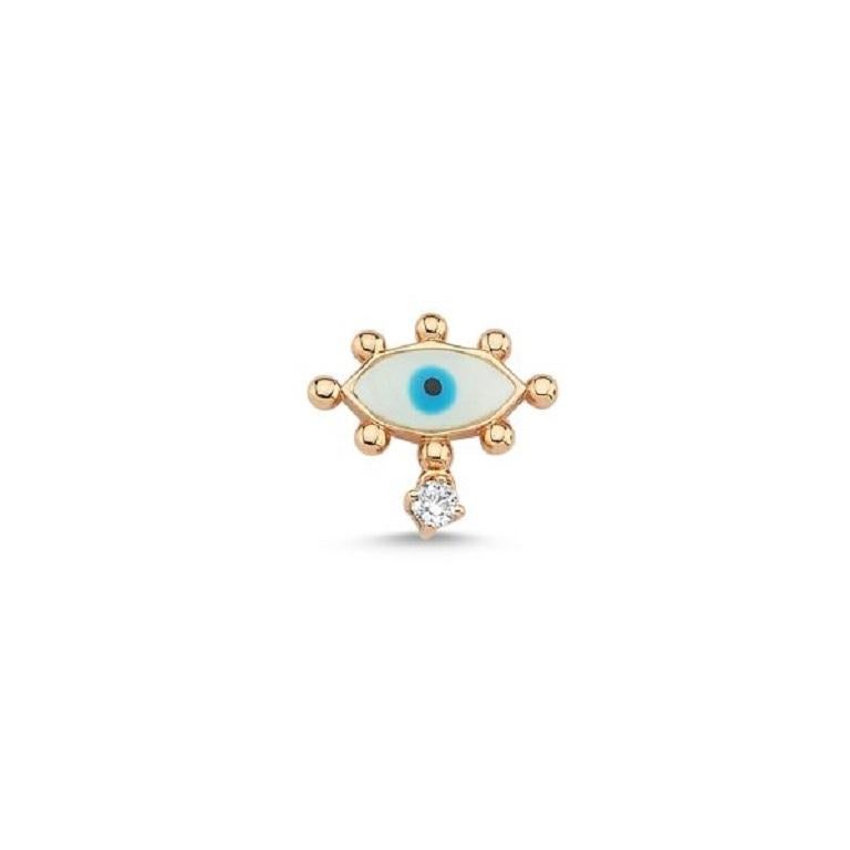 Evil Eye stud earring with white enamel & diamond (single) by Selda Jewellery

Additional Information:-
Collection: Art Of Giving Collection
14k Rose gold
0.02ct White diamond
Length 1cm