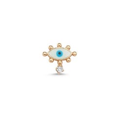 Evil Eye Ohrstecker mit weißer Emaille & Diamant 'Single' von Selda Jewellery